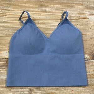 Blue Ribbed Crop Top